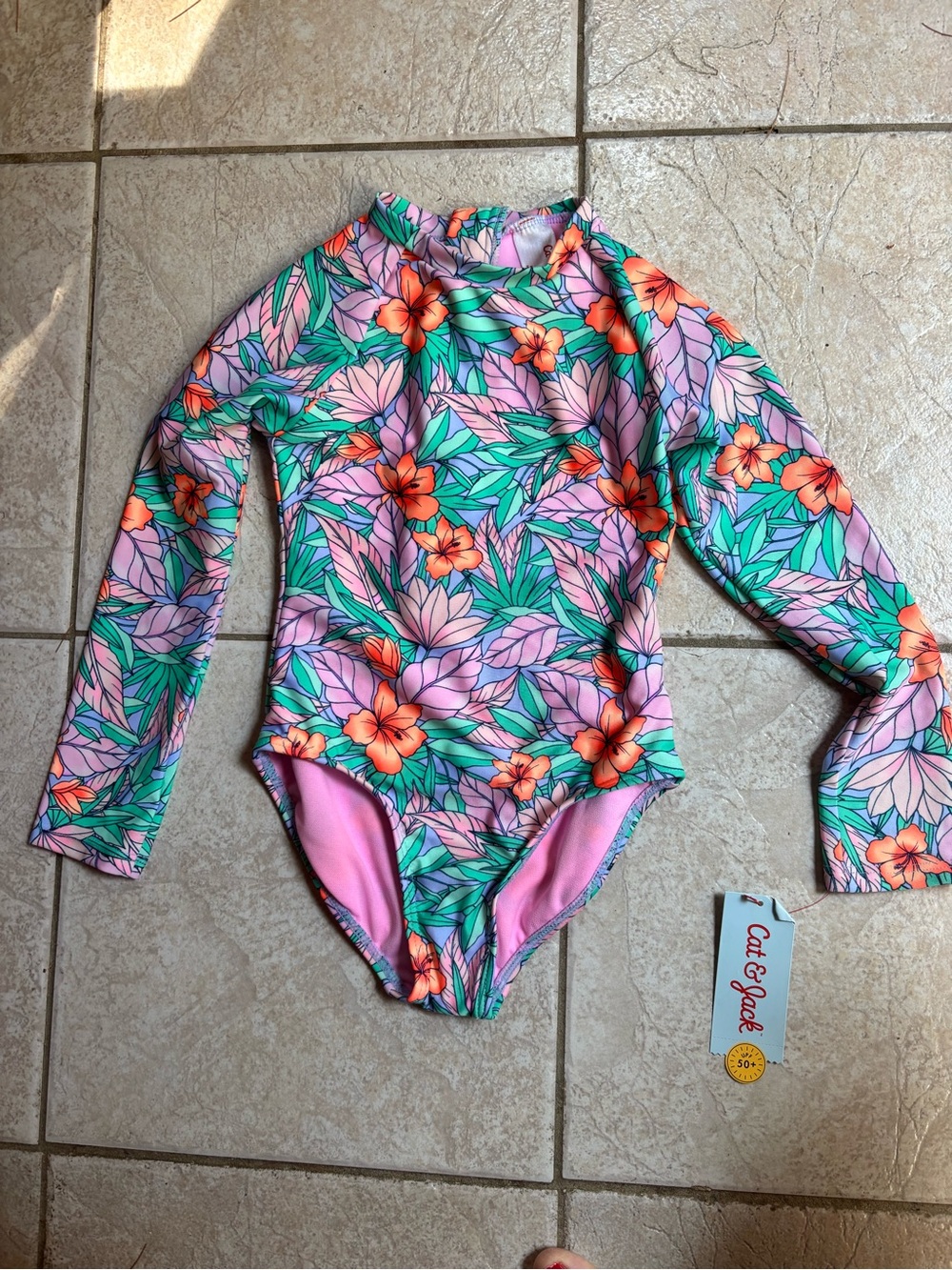Cat & Jack Pink Floral Long Sleeve Kids Rash Guard